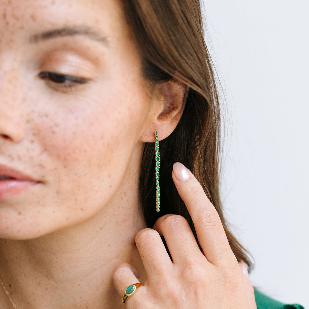 Emerald Tennis Drop Earrings