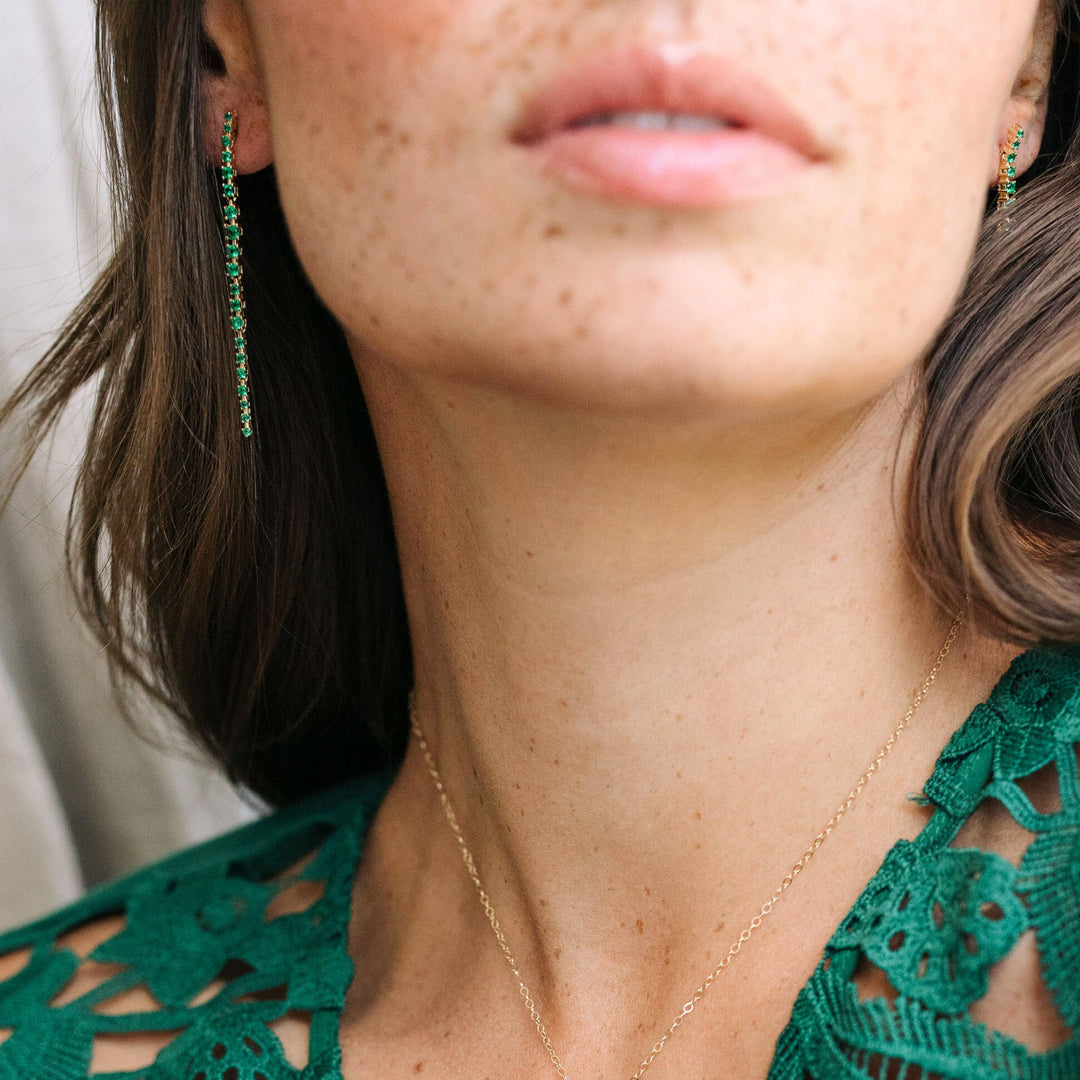 Emerald Tennis Drop Earrings