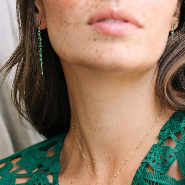 Emerald Tennis Drop Earrings