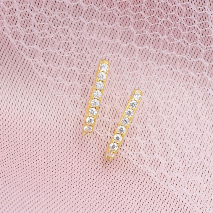 Elongated Huggie Hoops with White Crystal Pave