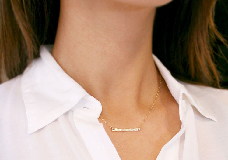 Gold Hammered Bar Necklace