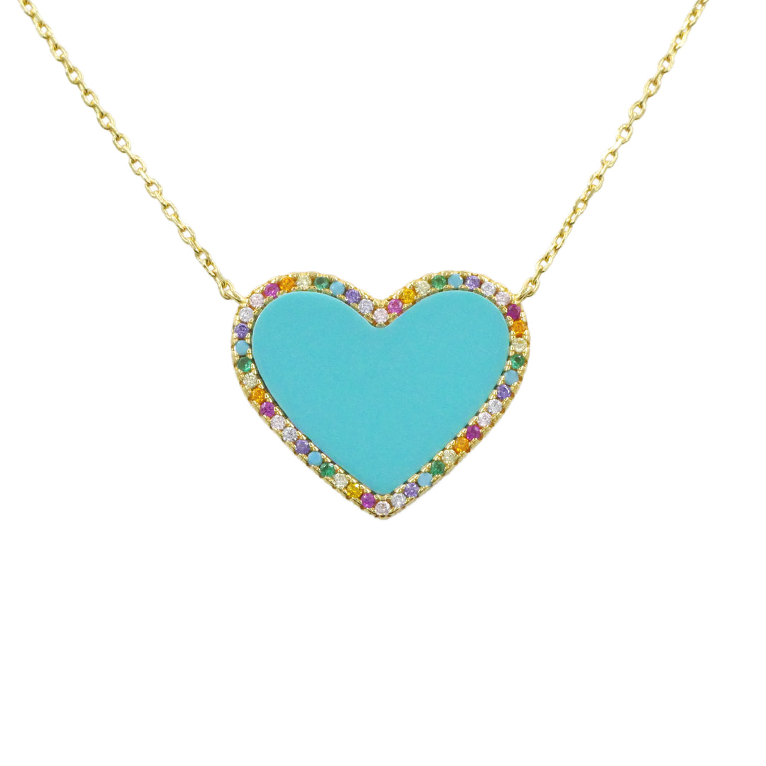 Turquoise Heart Necklace with Rainbow Pave