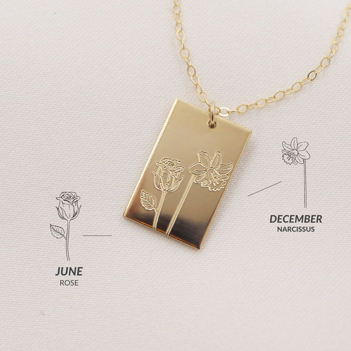 Dani Rectangle Birthflower Bouquet Necklace