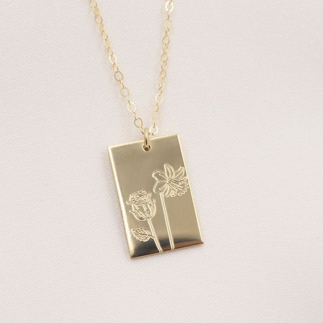 Dani Rectangle Birthflower Bouquet Necklace