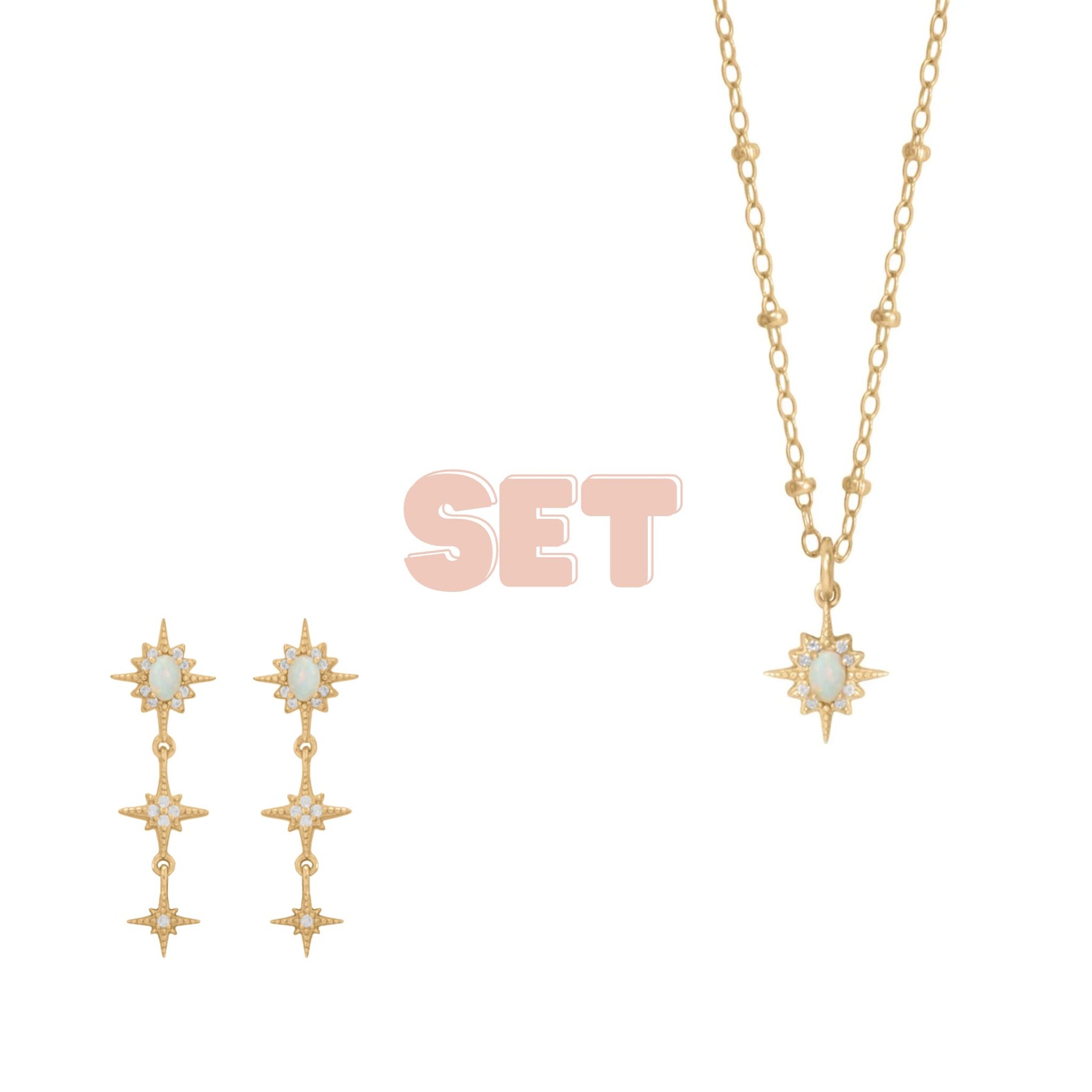 GemStar USA Sterling Silver Synthetic Opal Heart Necklace And Earrings Set - For Girls And Teens