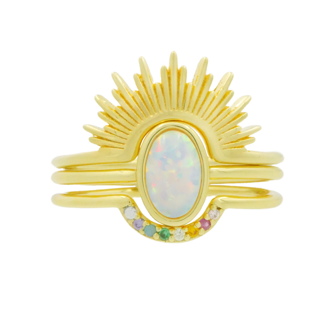 Sunburst Opal and Arch Ring Set