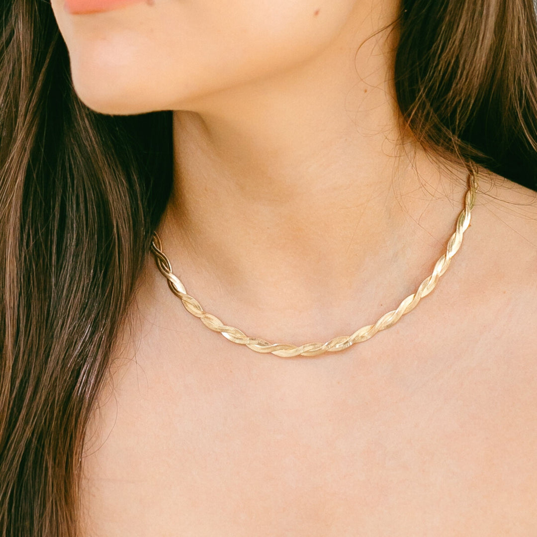 Plaited Rope Chain and Pearl Necklace in Gold