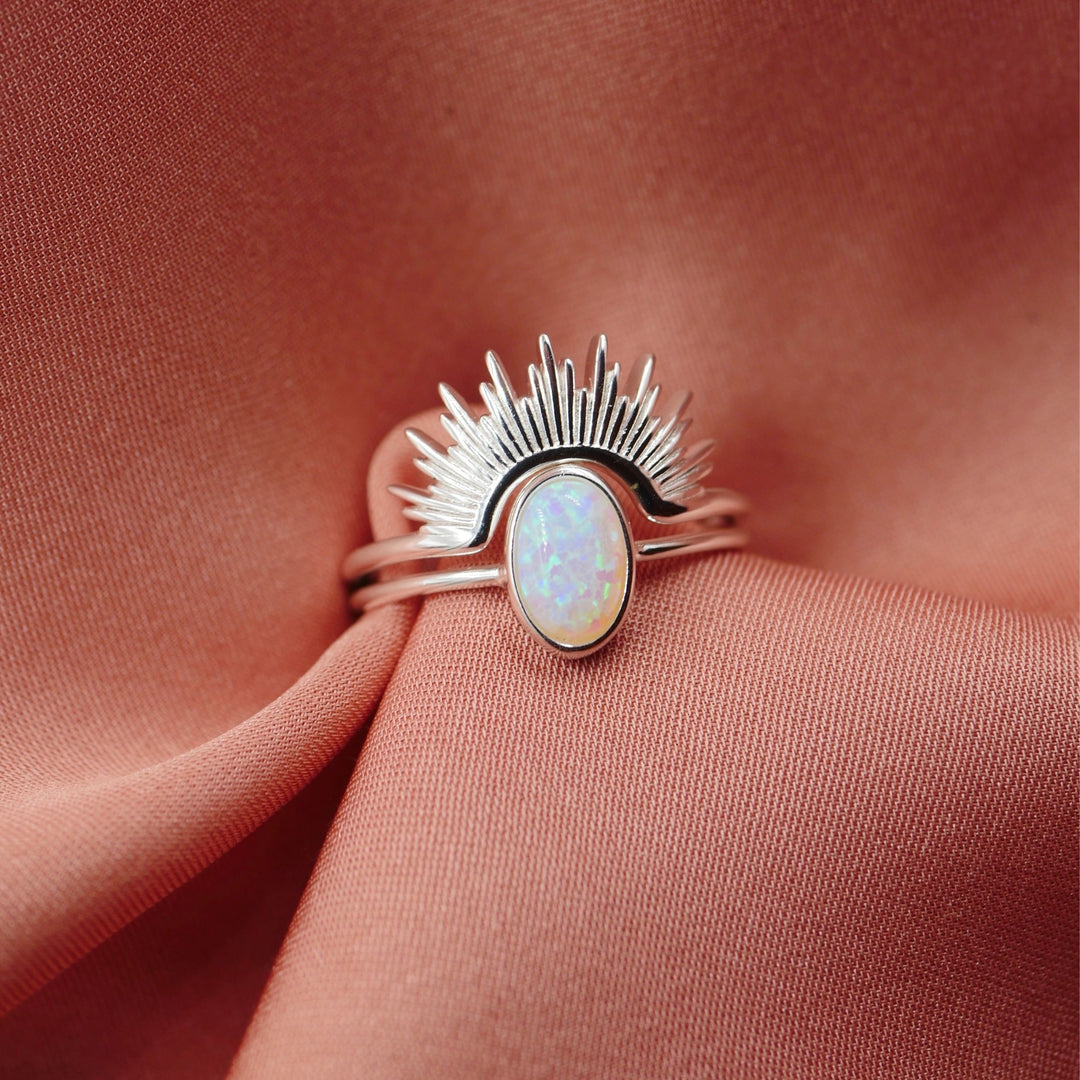 Opal Sunburst Ring Set