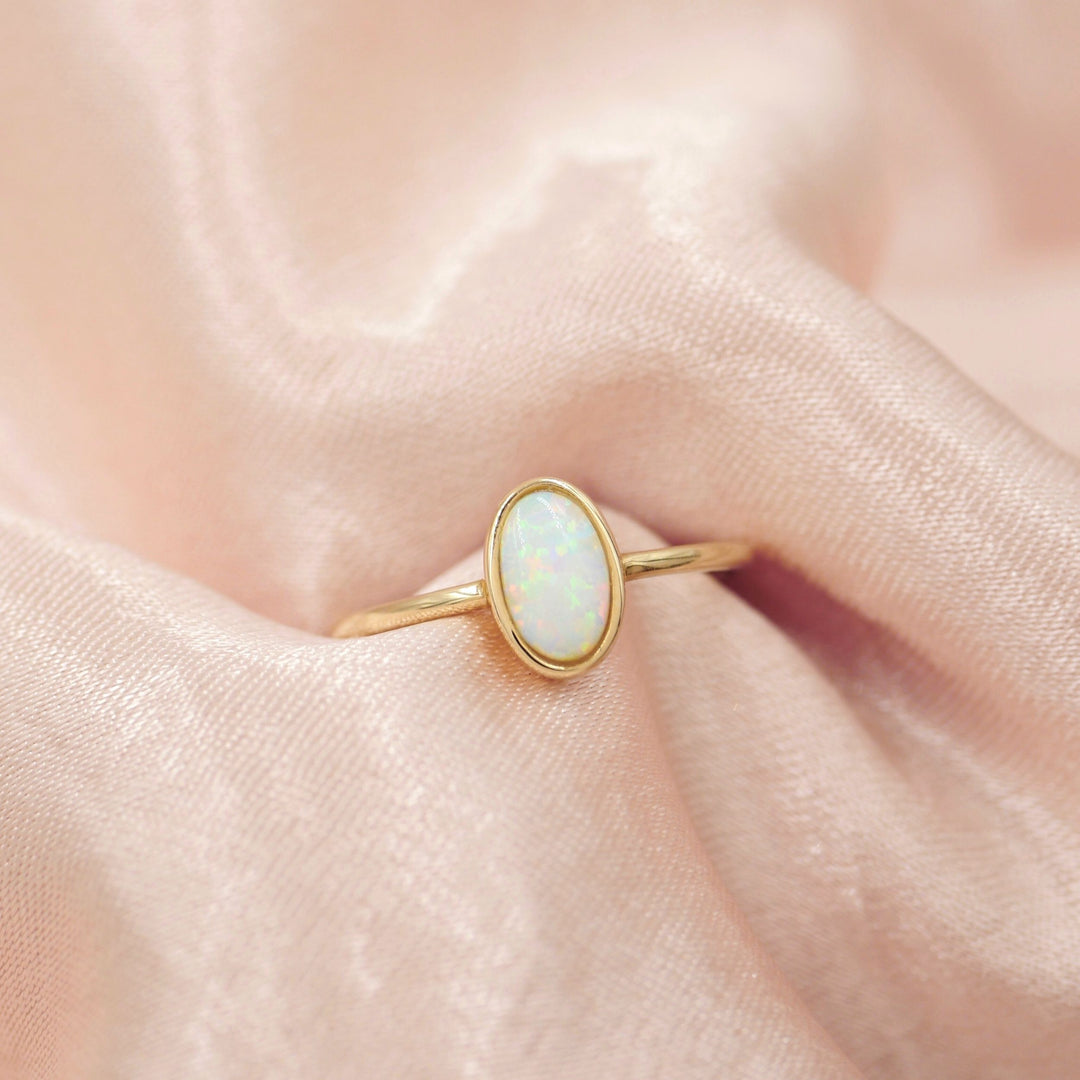 Solid Gold Opal Ring | Solid Gold Stackable Rings – Amanda Deer Jewelry