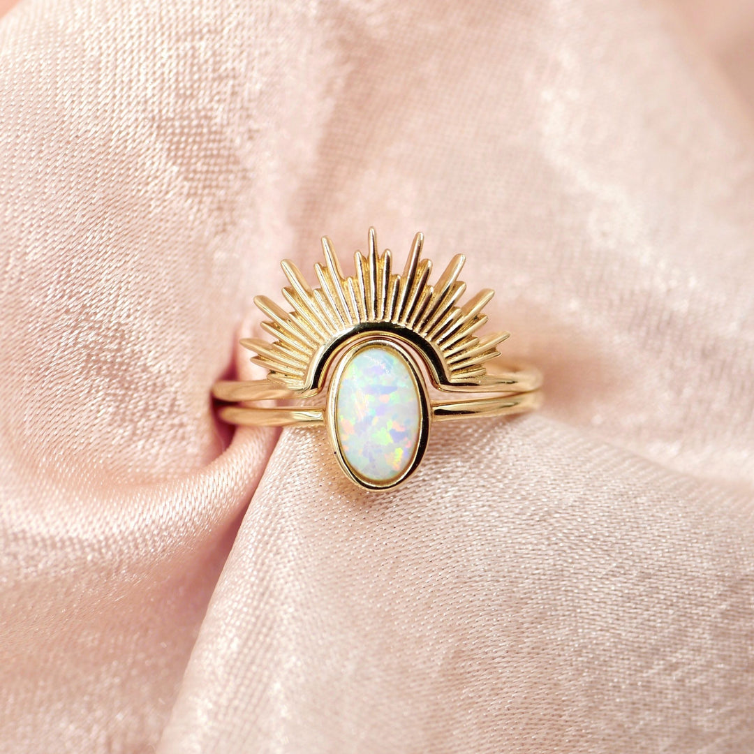 Solid Gold Opal Sunburst Ring Set