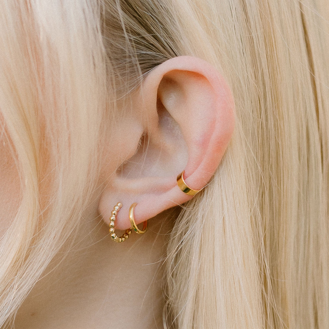 Gold Beaded Huggie Hoop Earrings