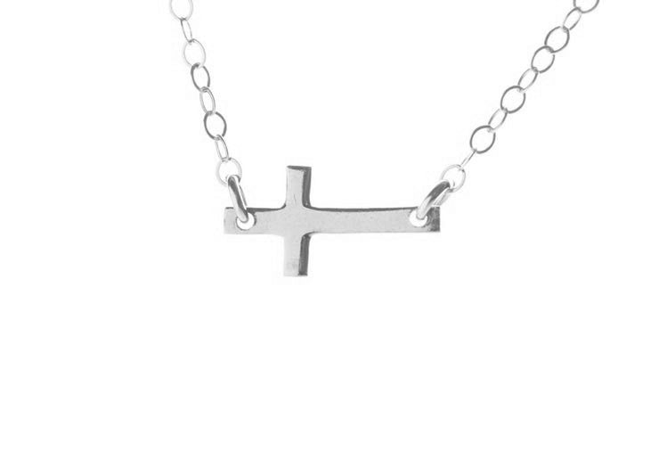 Sideways Cross Necklace Sterling Silver