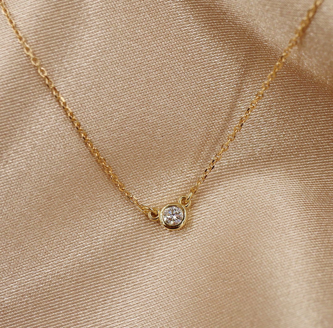 Small Bezel Diamond Necklace 14K Yellow Gold / 20 +$35