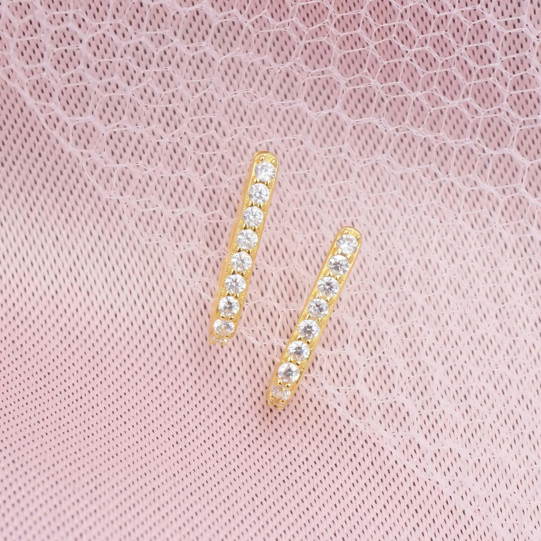 Elongated Huggie Hoops with White Crystal Pave