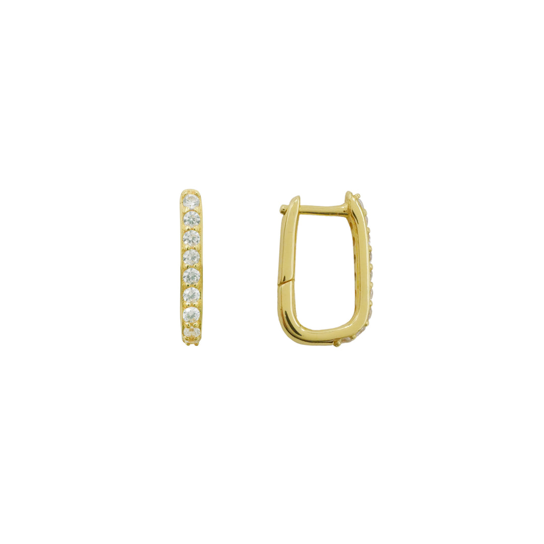 Elongated Huggie Hoops with White Crystal Pave