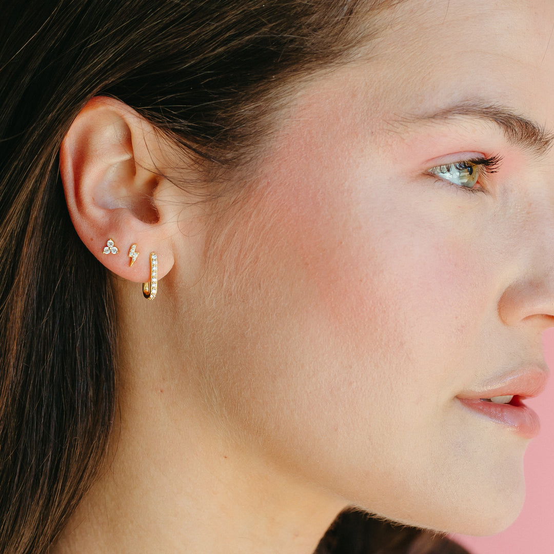 Elongated Huggie Hoops with White Crystal Pave