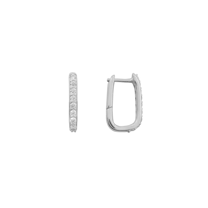 Elongated Huggie Hoops with White Crystal Pave