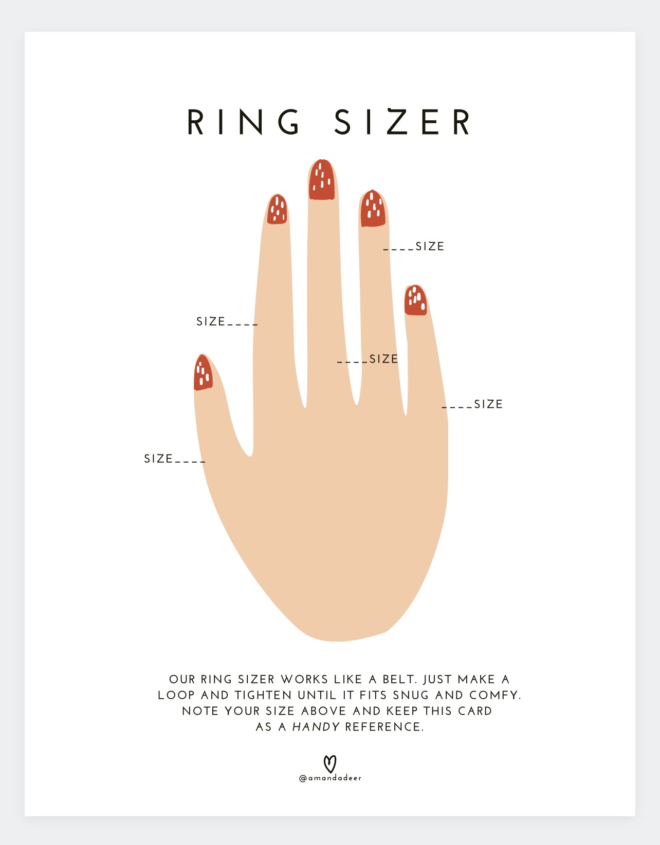 Ring size card sales