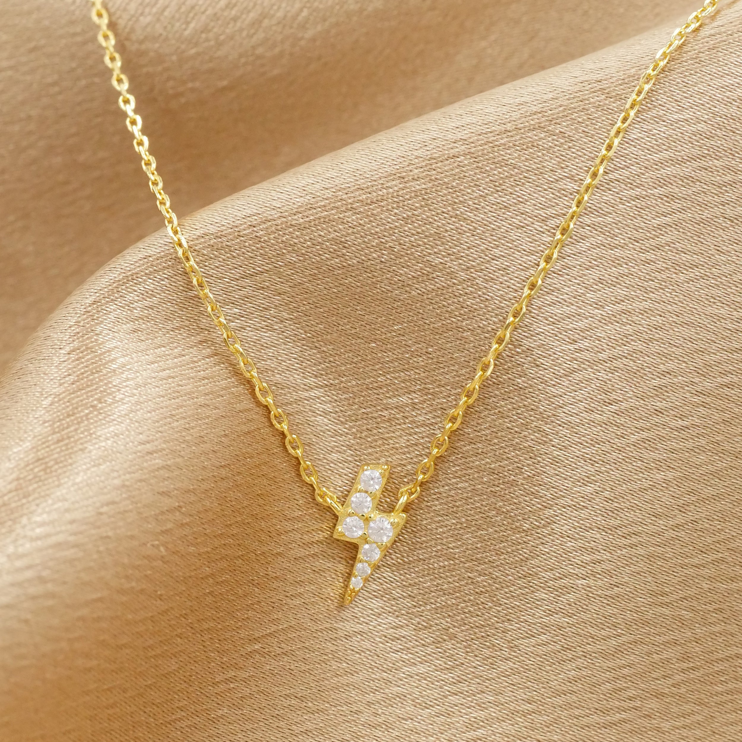 Lightning Bolt Necklace Gold | Dainty Pave Charm – Amanda Deer Jewelry