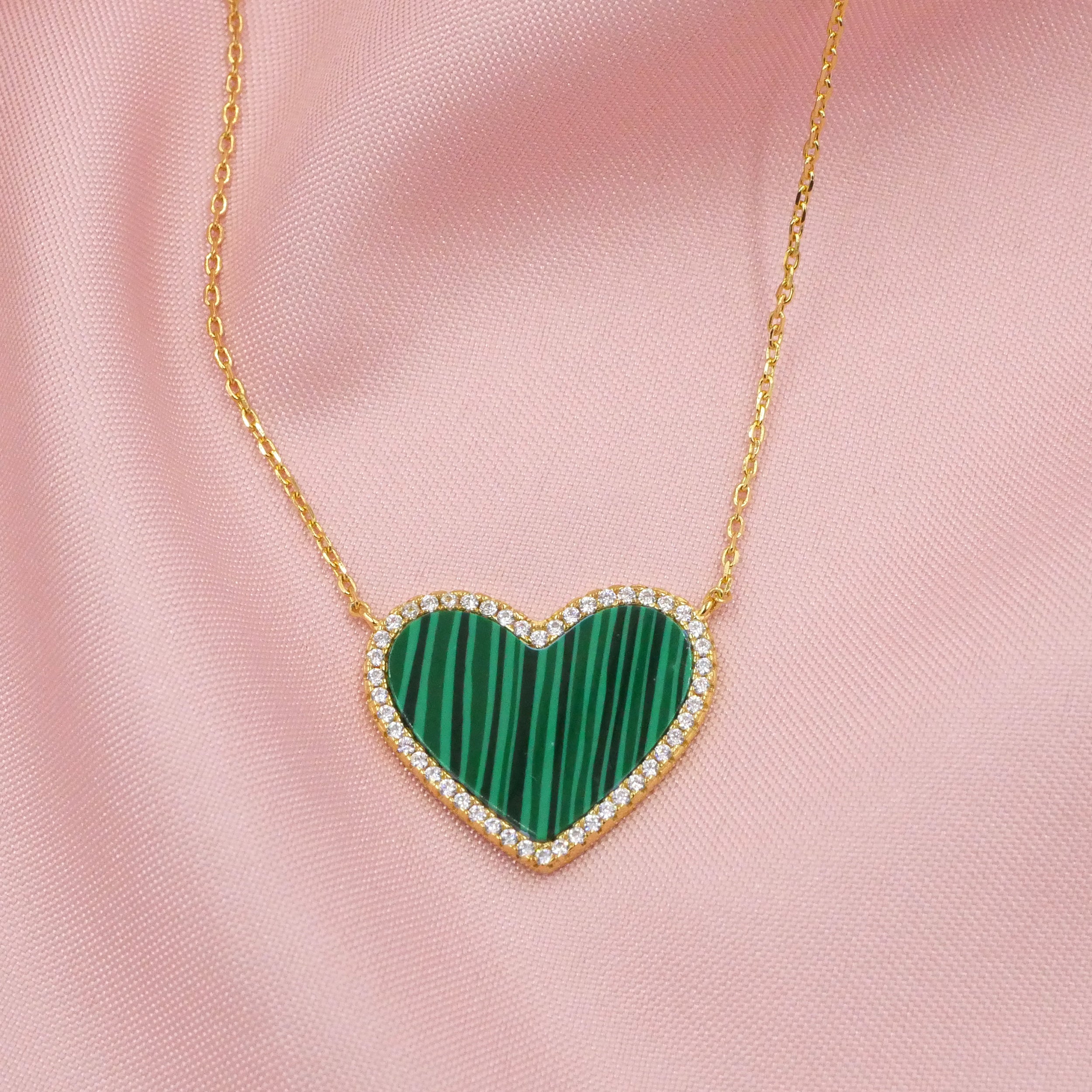 Real Natural Malachite Stone Pendant Necklace Healing Green Stone Heart  Shaped Pendulum Charm Stainless Steel Chain Women Choker