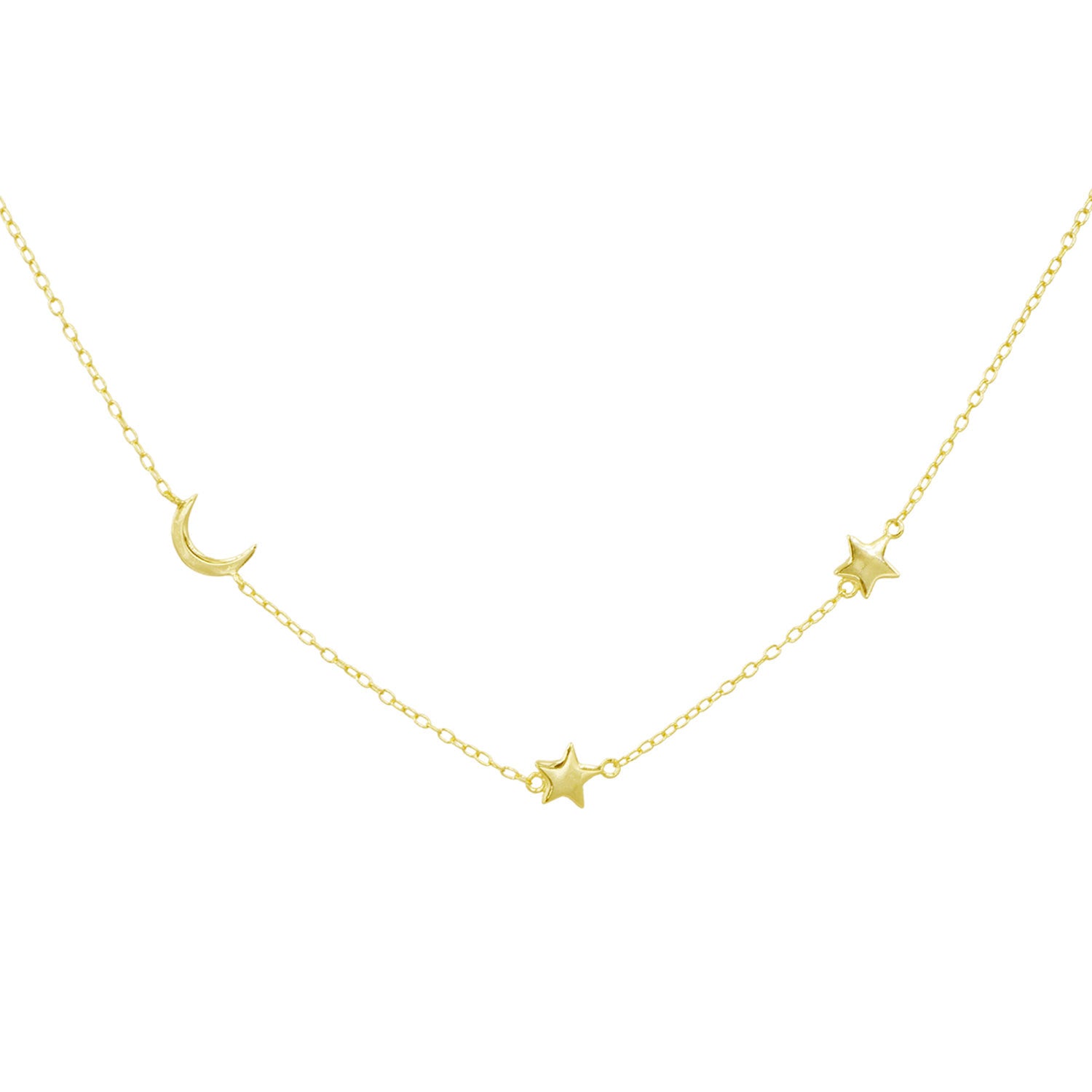 Off Center Moon and Stars Necklace Gold | Tiny Moon with Stars