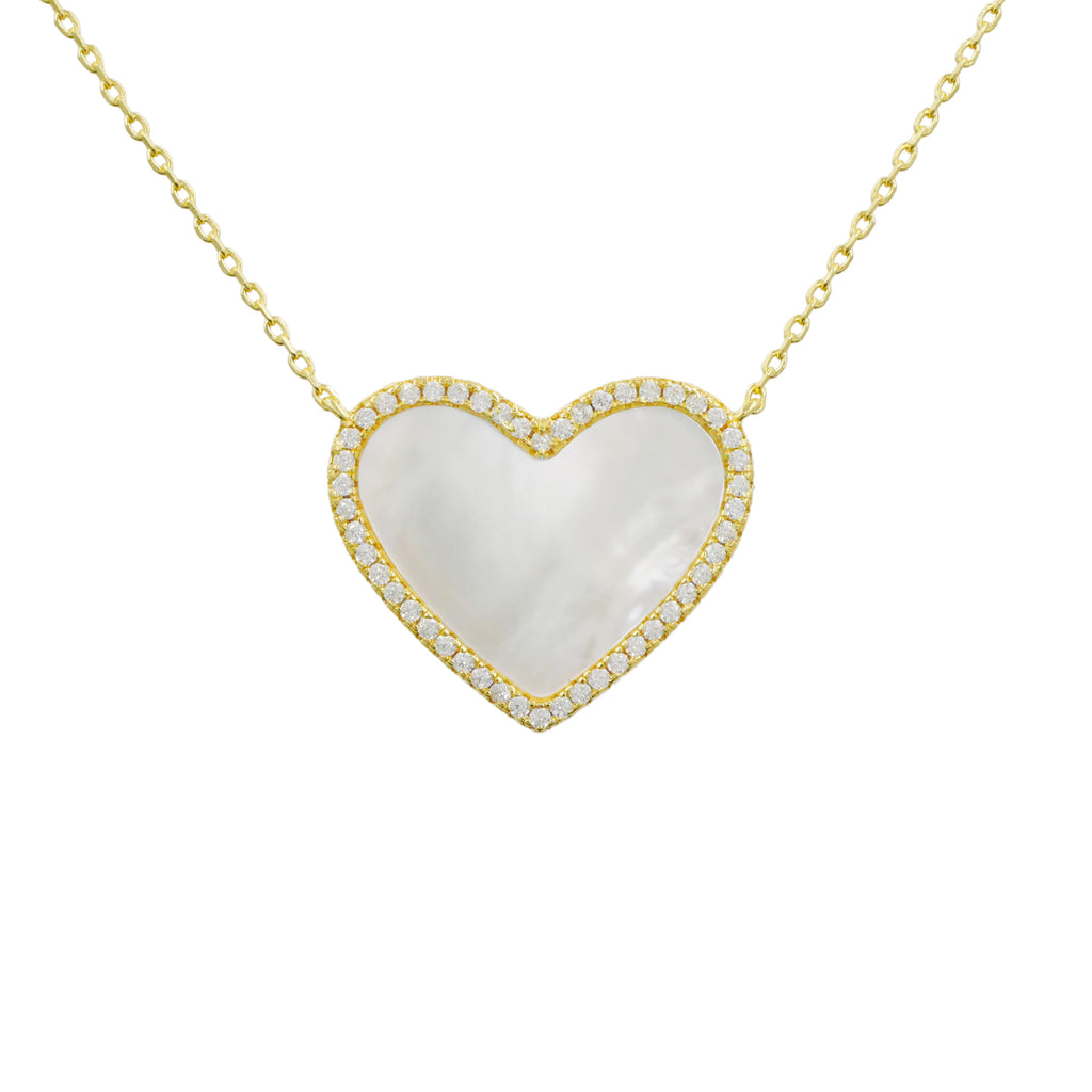 Mother of Pearl Heart Necklace | Gold Pave Necklace – Amanda