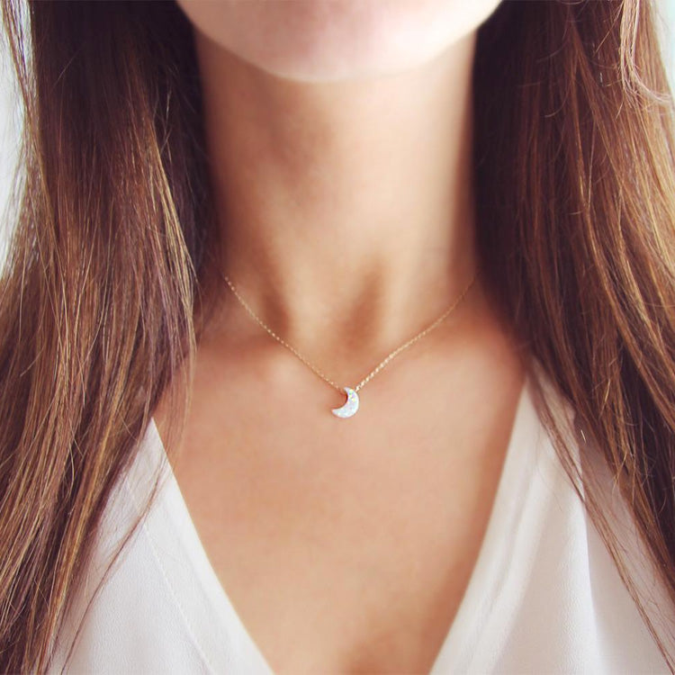 Opal Crescent Moon Necklace