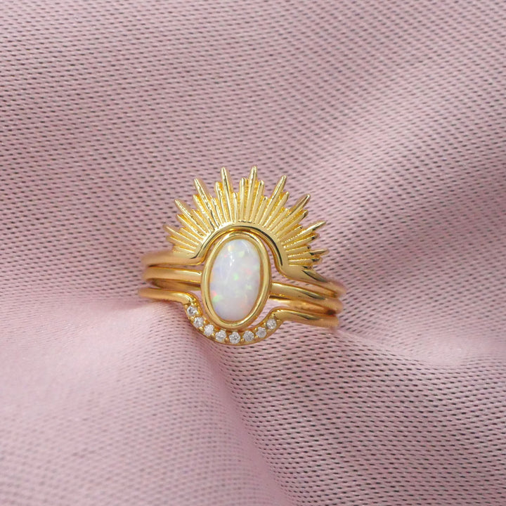 Sunburst Opal and Arch Ring Set