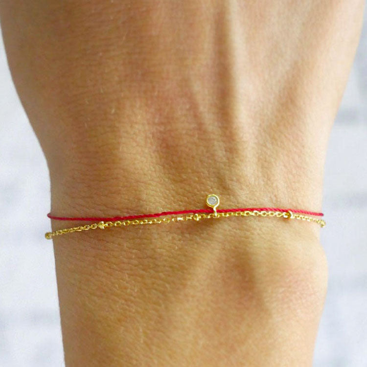 Handcrafted Tibetan Gold-Plated Thin Red String Bracelet