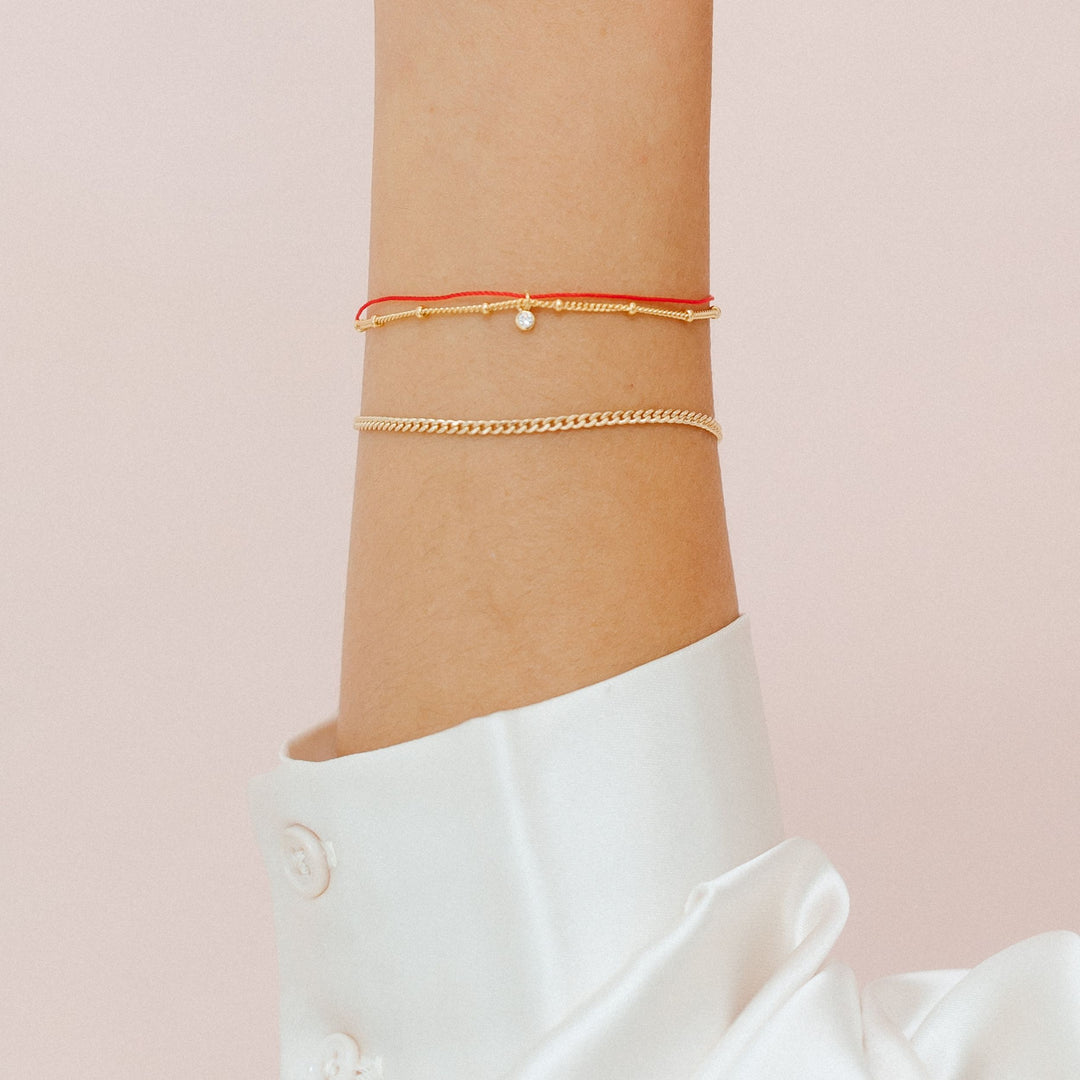 String Link Bracelet - 14k Gold And Red