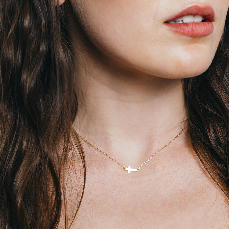 Tiny Gold Sideways Cross Necklace