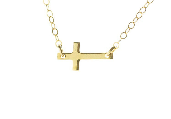 Tiny Gold Sideways Cross Necklace
