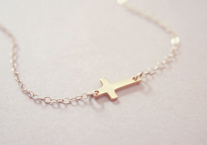 Tiny Gold Sideways Cross Necklace