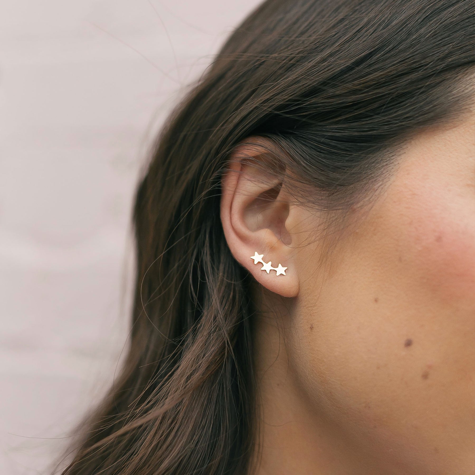 Dainty 3 Star Sterling Silver Stud Earrings – .925 Silver Climber Crawler Ear Studs