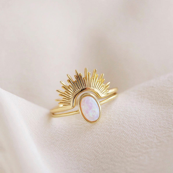 Opal Sunburst Ring Set