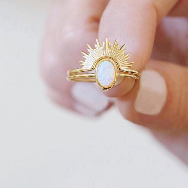 Opal Sunburst Ring Set