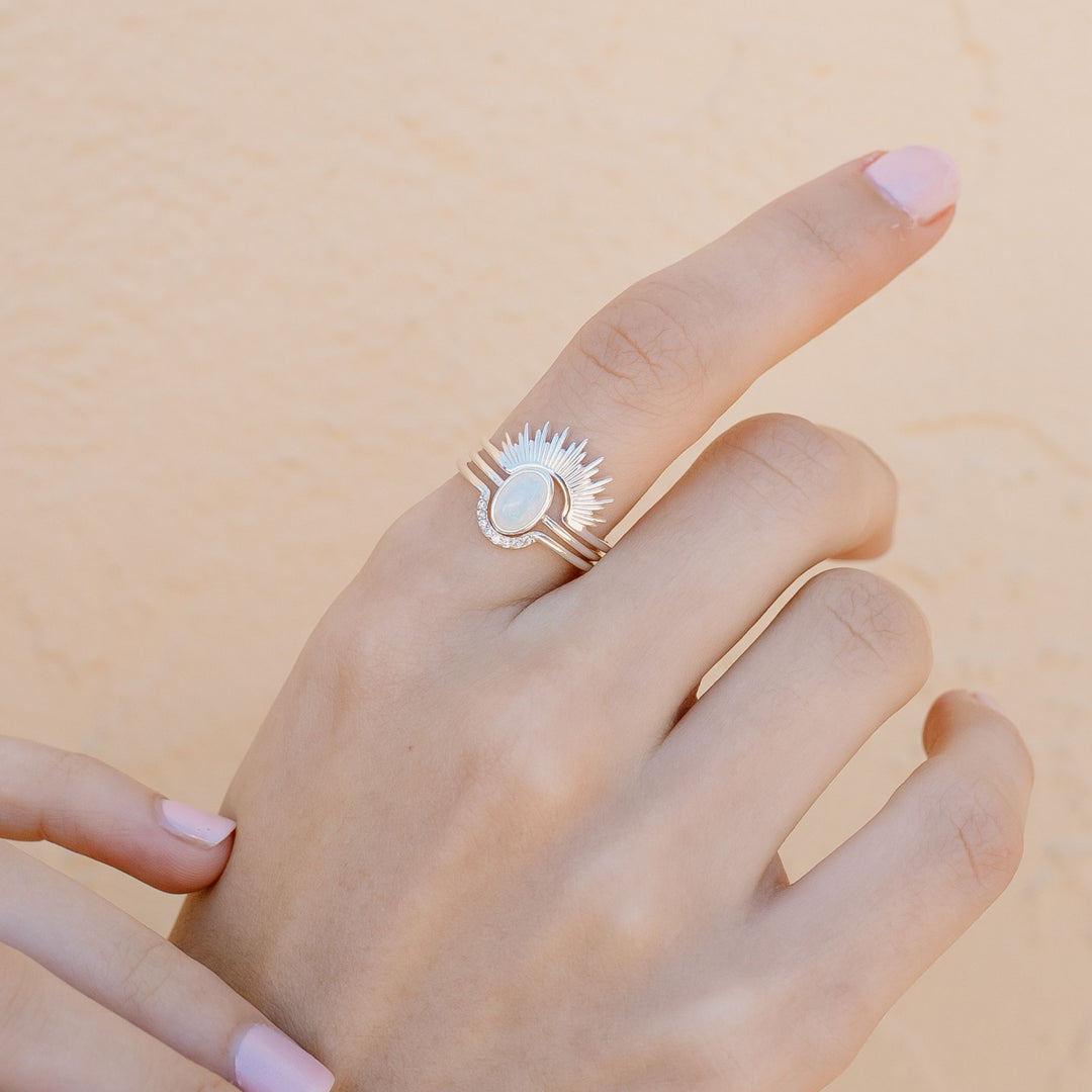 Sunburst Opal and Arch Ring Set