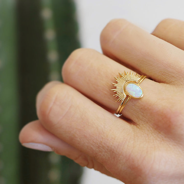 Opal Sunburst Ring Set