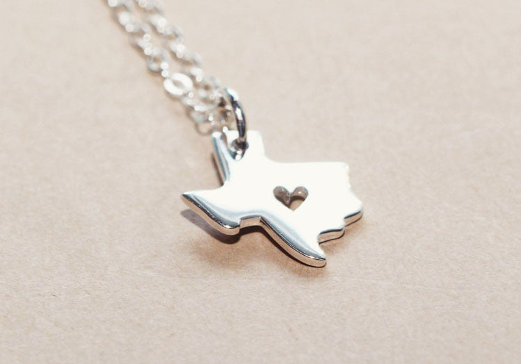 I Heart Texas Necklace Silver