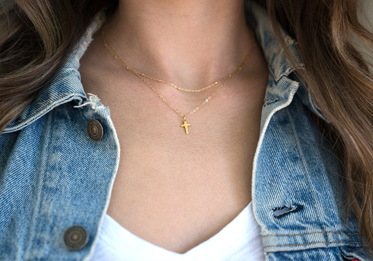 Tiny Gold Cross Necklace – Amanda Deer Jewelry - Main Image