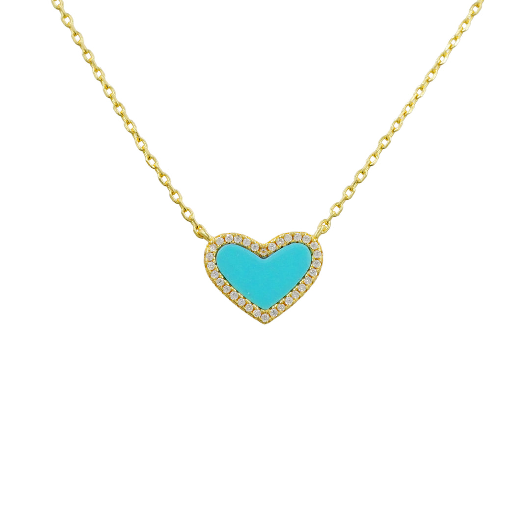 Mini Turquoise Heart Necklace with White Crystal Pave